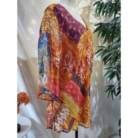 Vtg Avenue 100% Silk Embellished Sequin Tunic Blouse Plus Size 22/24 Boho Artsy - Picture 2 of 12